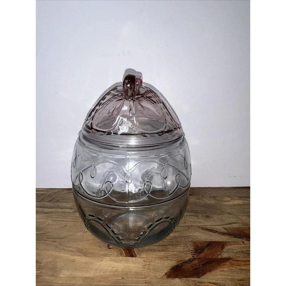Vintage Anchor Hocking Glass Large Easter Egg Canister Jar Bow Cookie Jar